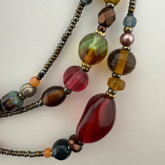 Vintage Multicolor Glass Bead Necklace Long Strand With Gold-Tone Accents Boho S - Picture 5 of 11